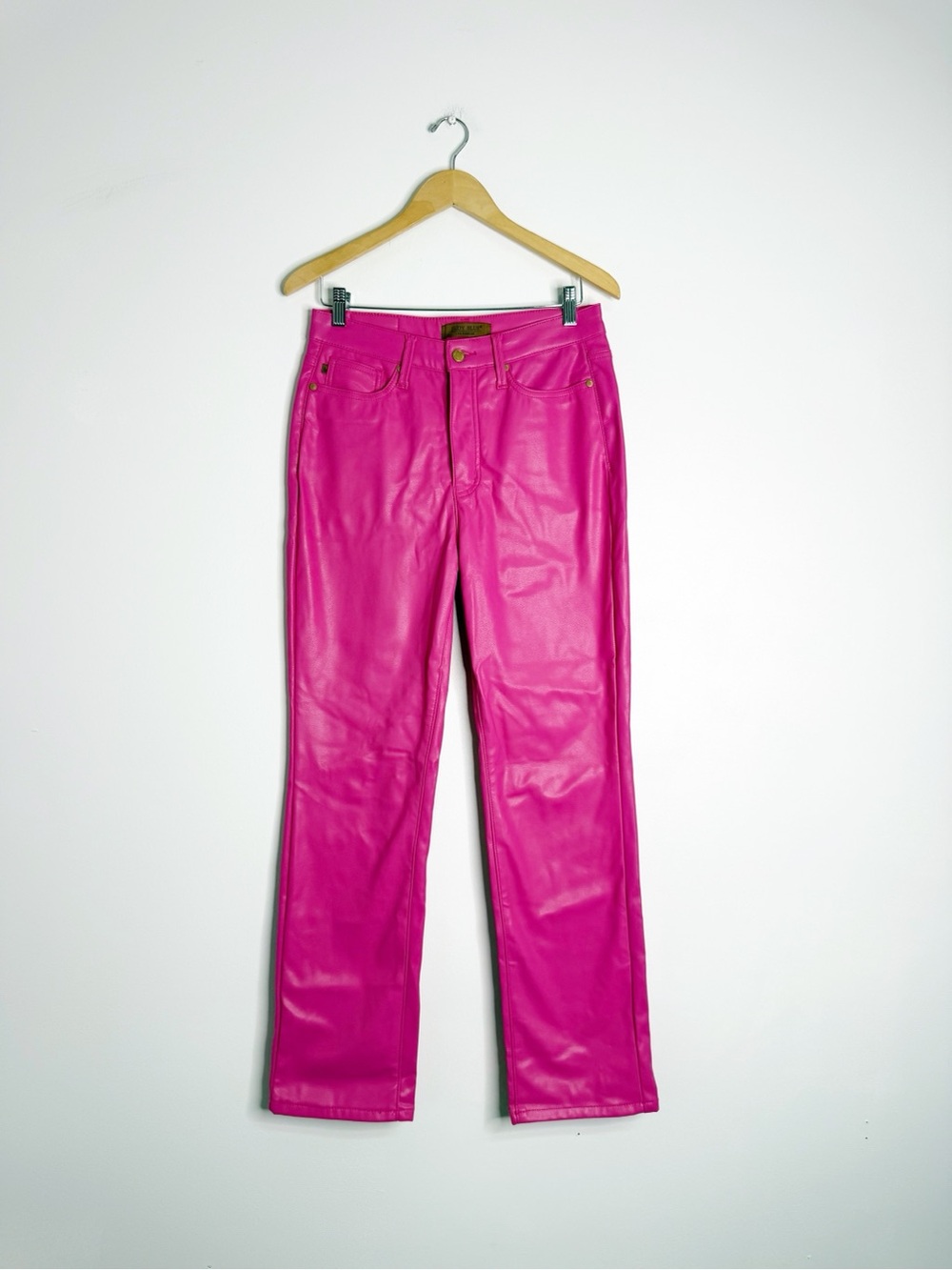 Judy Blue Faux Leather Straight Leg Pants Size 5/27 Hot Pink High Rise